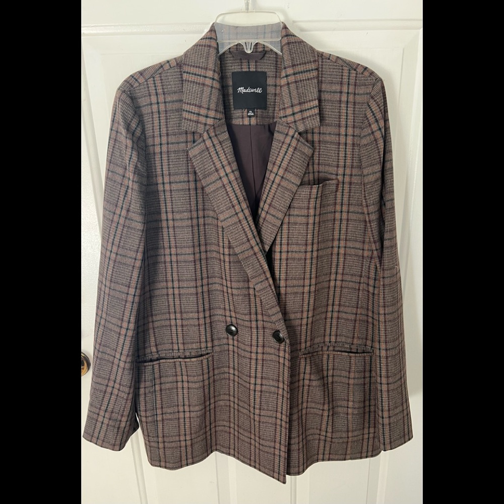 MADEWELL Women's $178 Caldwell Double-Breasted Blazer Hedden Plaid XL NG626 NWOT